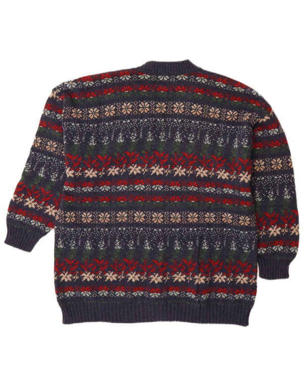 STEFANEL Womens Cardigan Sweater UK 14 Medium Navy Blue Fair Isle