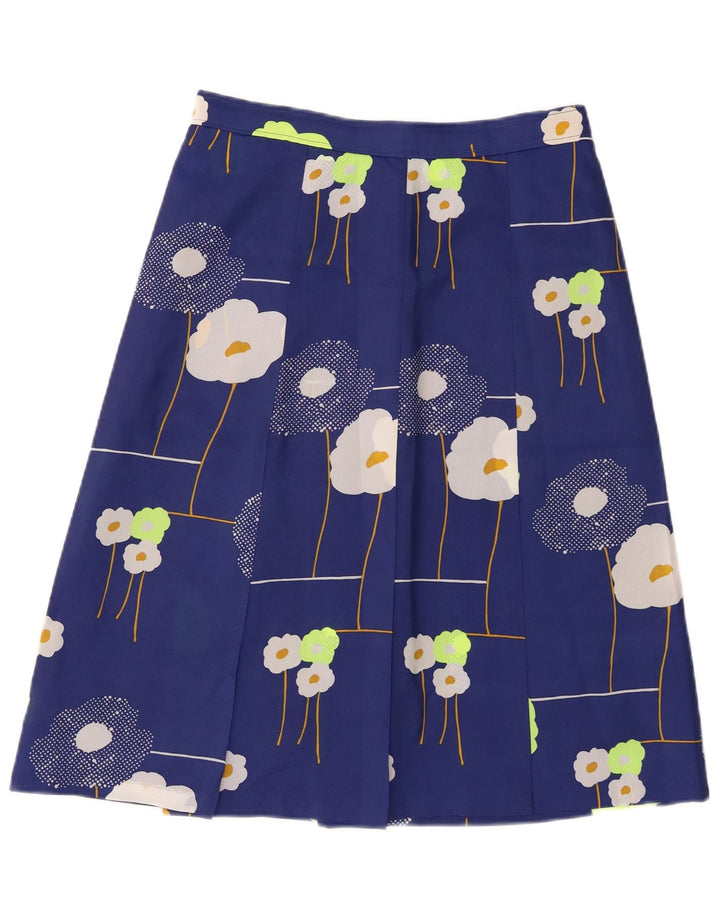 Gonna a trapezio da donna vintage W28 floreale blu medio