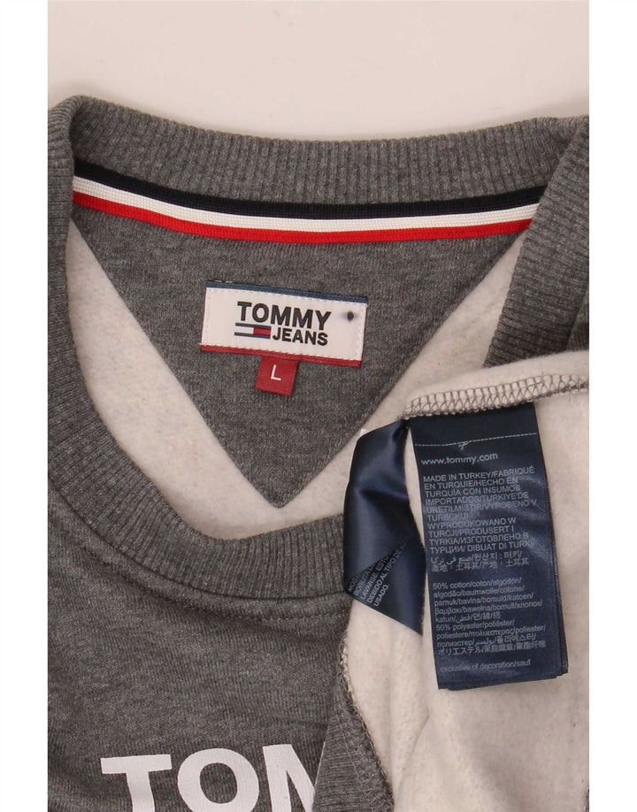 Tommy Hilfiger Felpa grafica da uomo Maglione grande cotone grigio