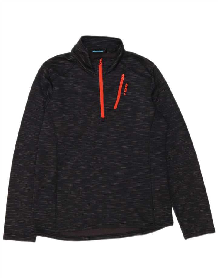 Brugi Felpa da uomo con collo con zip, maglione piccolo, poliestere chiazzato nero
