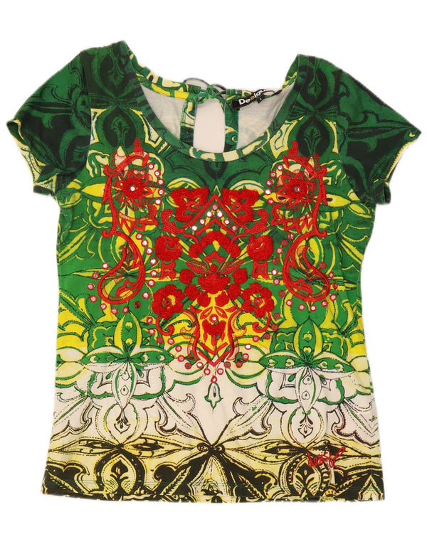 Desigual Camicetta grafica da donna Top UK 14 Large Green Paisley Cotton