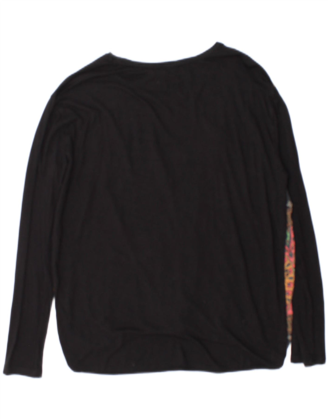 Desigual Donna Top Manica Lunga UK 14 Viscosa Floreale Nero Medio