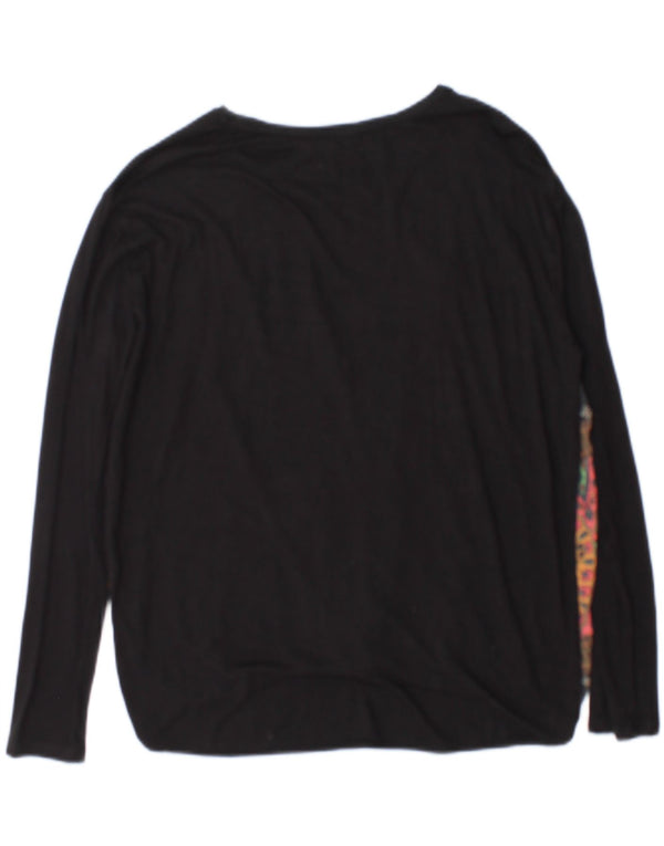 Desigual Donna Top Manica Lunga UK 14 Viscosa Floreale Nero Medio