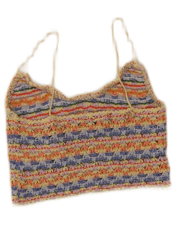 Top corto da donna all'uncinetto Zara UK 8 piccolo in viscosa a righe multicolore