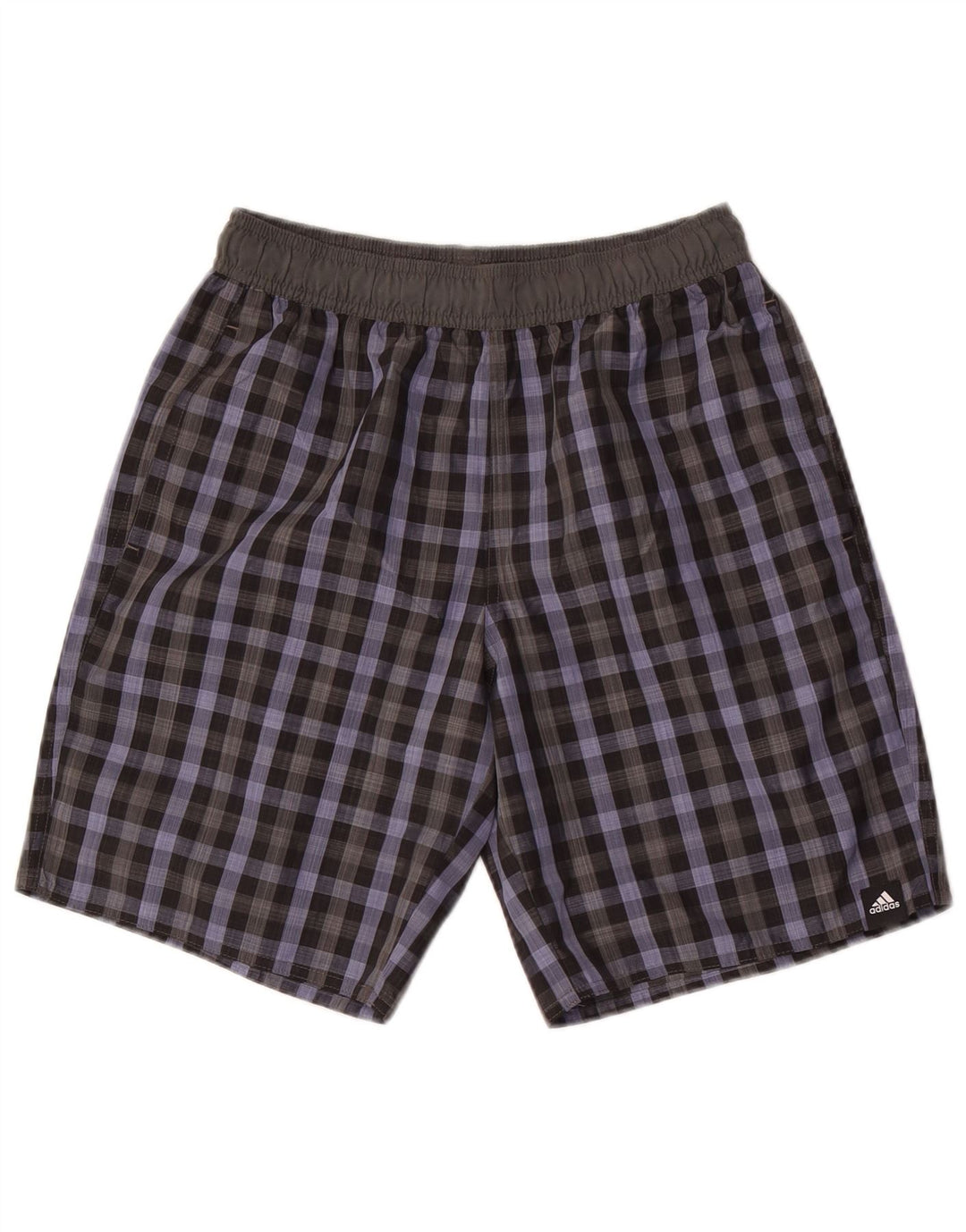 Pantaloncini da bagno Adidas da uomo piccoli in poliestere a quadri grigi