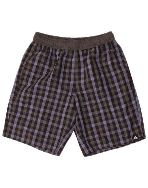 Pantaloncini da bagno Adidas da uomo piccoli in poliestere a quadri grigi