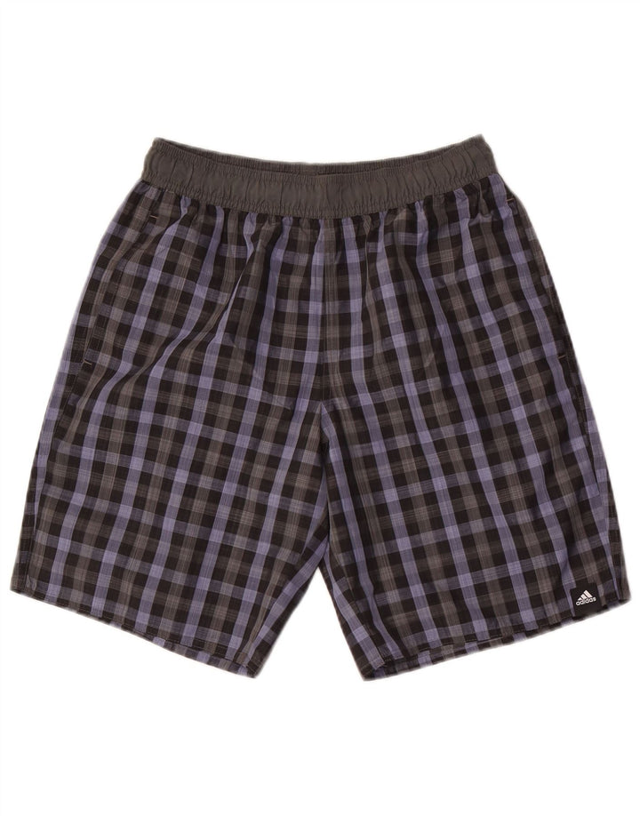 Pantaloncini da bagno Adidas da uomo piccoli in poliestere a quadri grigi