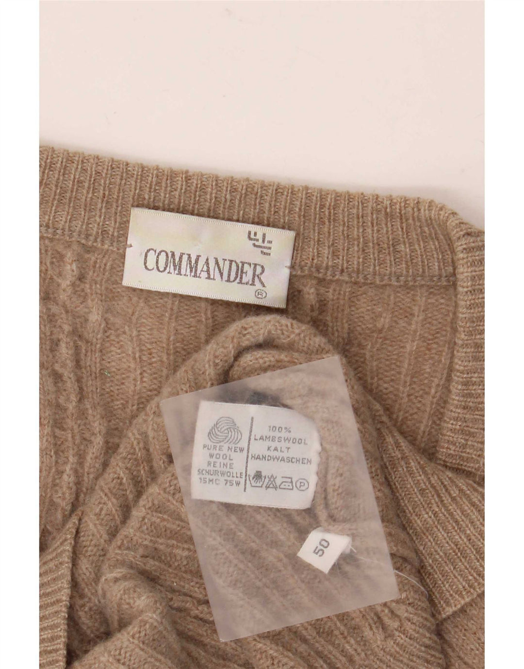 Maglione cardigan da uomo Commander IT 50 Lana d'agnello beige medio