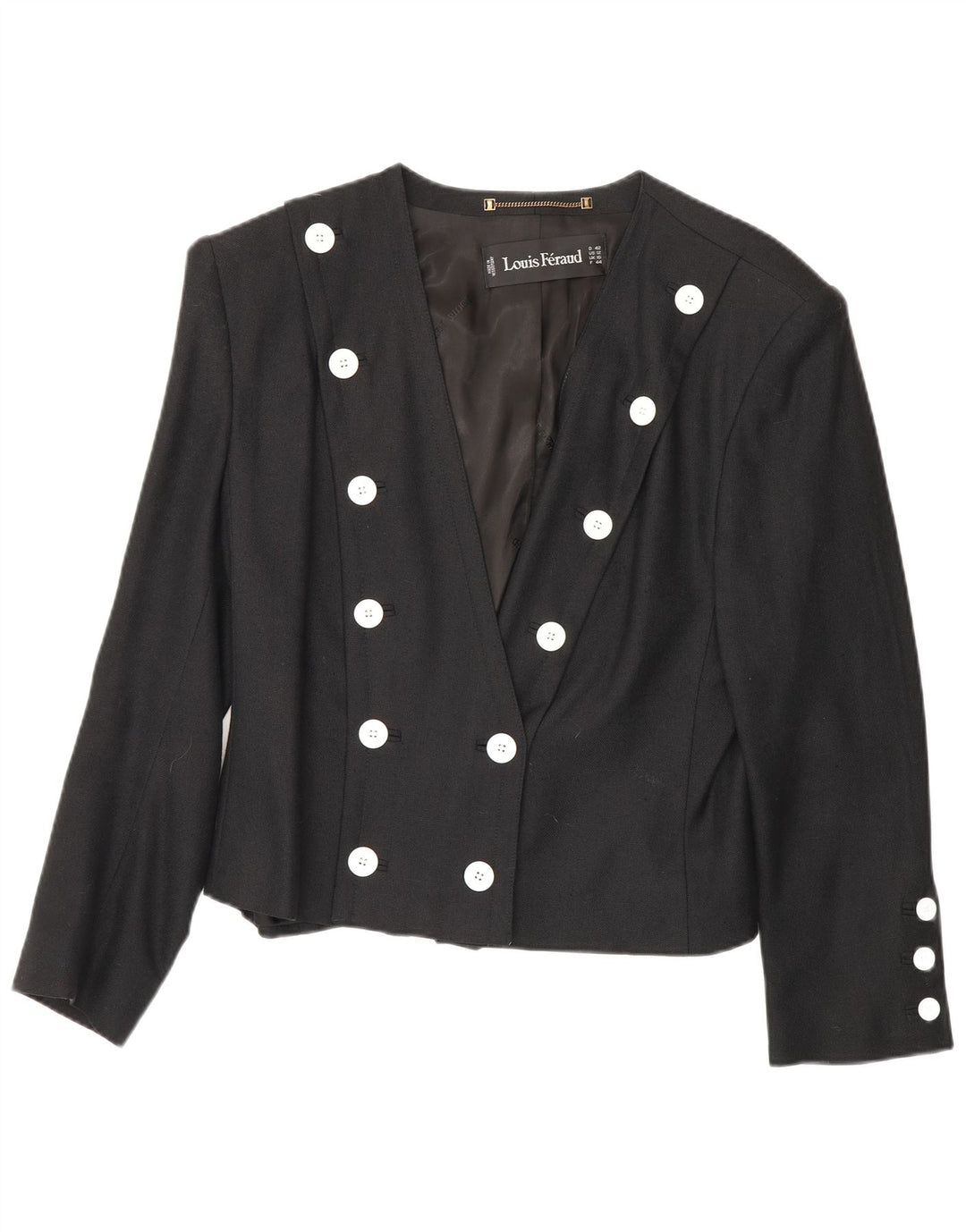 Giacca blazer doppiopetto da donna Louis Feraud UK 16 grande viscosa nera