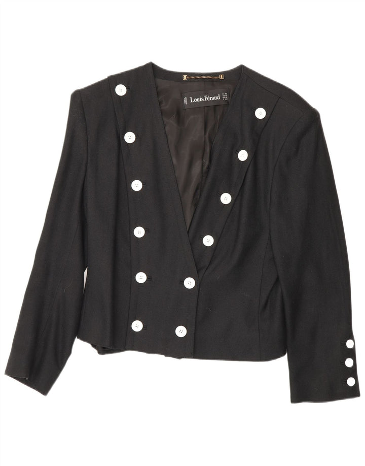 Giacca blazer doppiopetto da donna Louis Feraud UK 16 grande viscosa nera