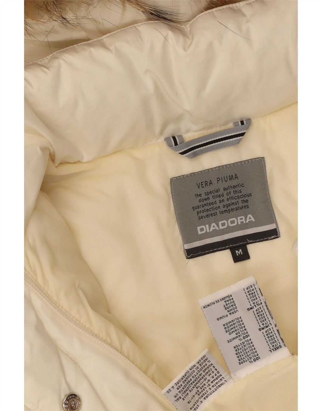 Cappotto imbottito con cappuccio da donna Diadora UK 14 medio poliestere bianco sporco