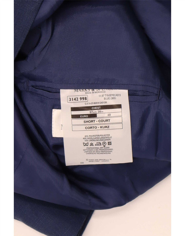 Giacca blazer corta da uomo a 3 bottoni Marks & Spencer UK 38 Blu medio