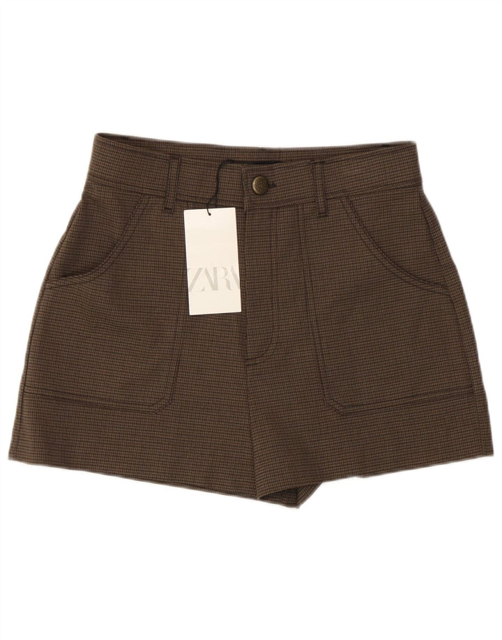 Pantaloncini casual a vita alta da donna Zara piccoli W26 poliestere pied de poule marrone