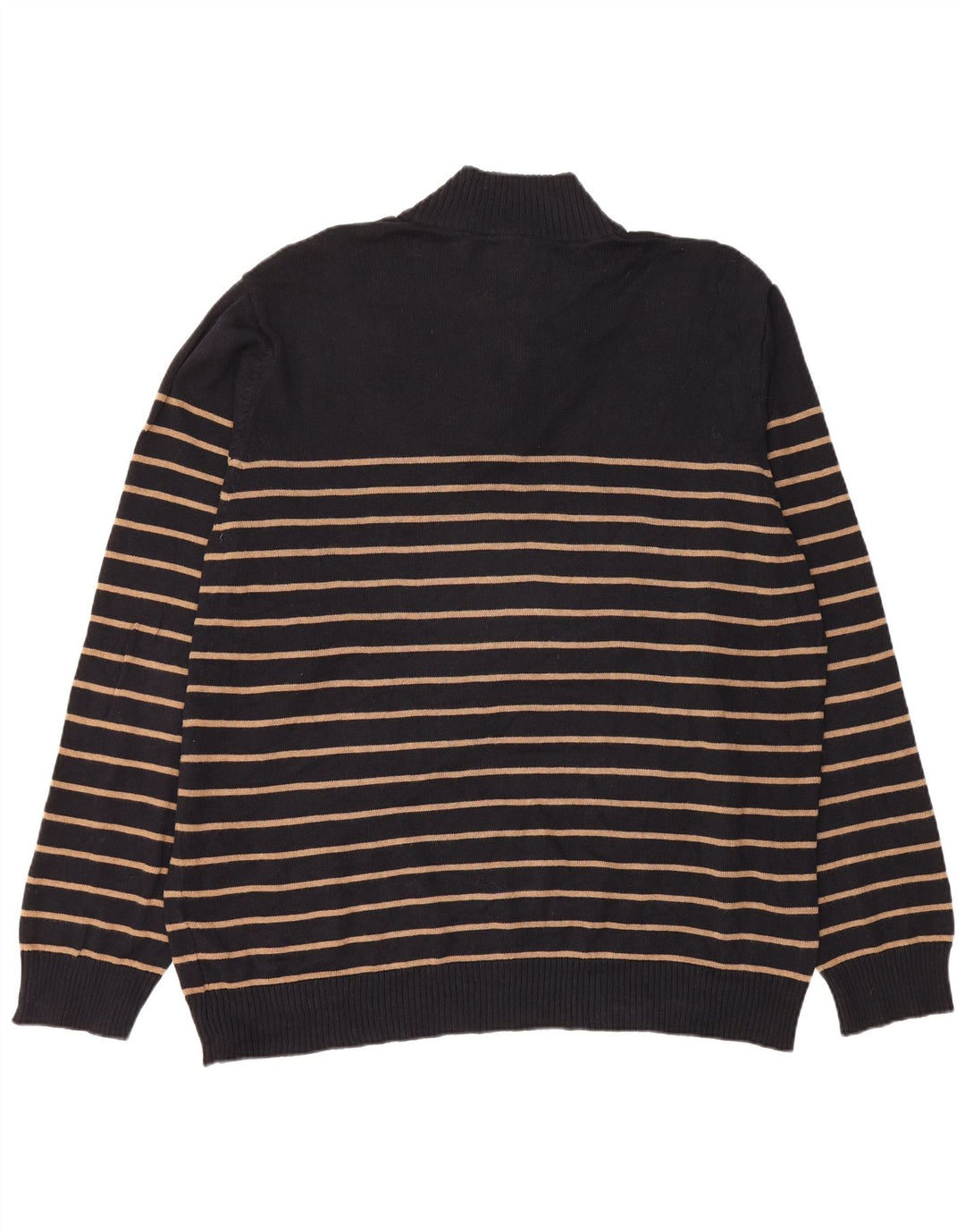 BLUE HARBOUR Mens Zip Neck Jumper Sweater 2XL Black Striped Cotton