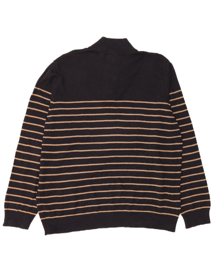 BLUE HARBOUR Mens Zip Neck Jumper Sweater 2XL Black Striped Cotton