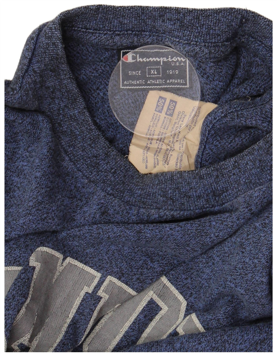 T-shirt grafica da uomo Champion Top XL in cotone screziato blu navy