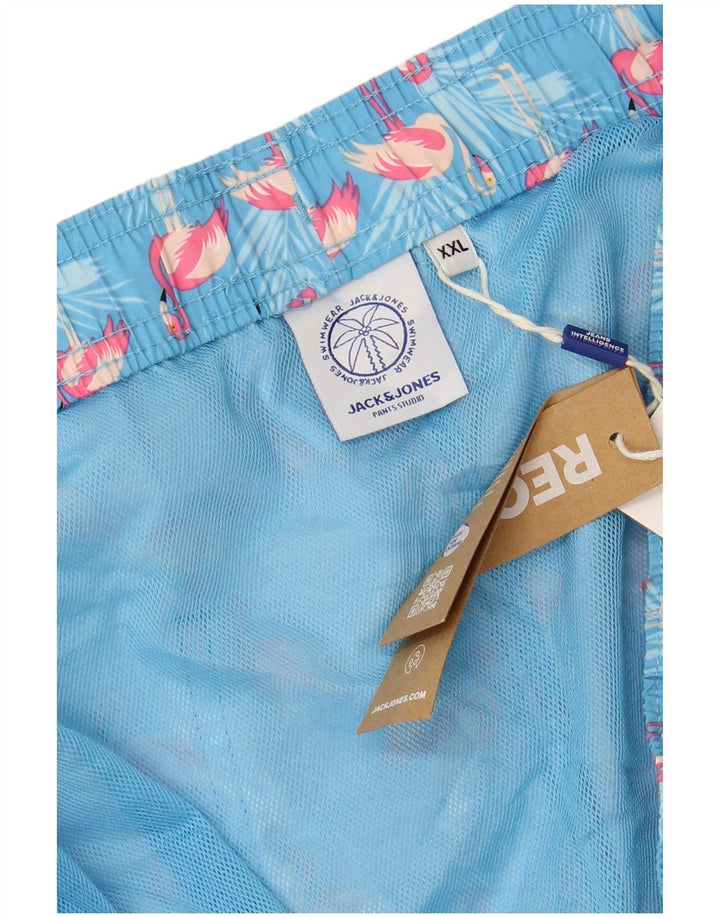JACK & JONES Mens Abstract Pattern Swimming Shorts 2XL  Blue Polyester