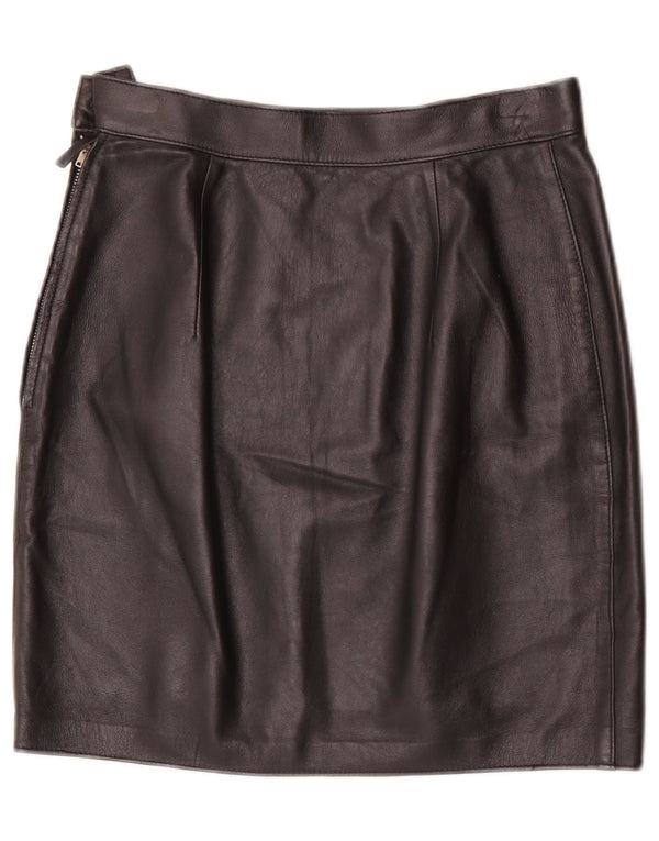 Mini gonna in pelle vintage da donna W28 media nera