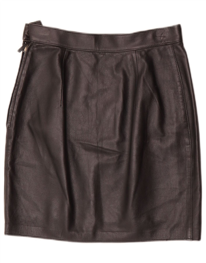 Mini gonna in pelle vintage da donna W28 media nera
