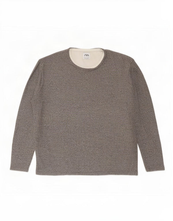 Maglione maglione girocollo da uomo Zara XL in cotone chiazzato grigio