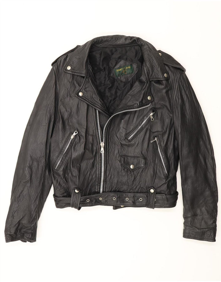 Giacca da motociclista in pelle da uomo vintage UK 38 Medium Black