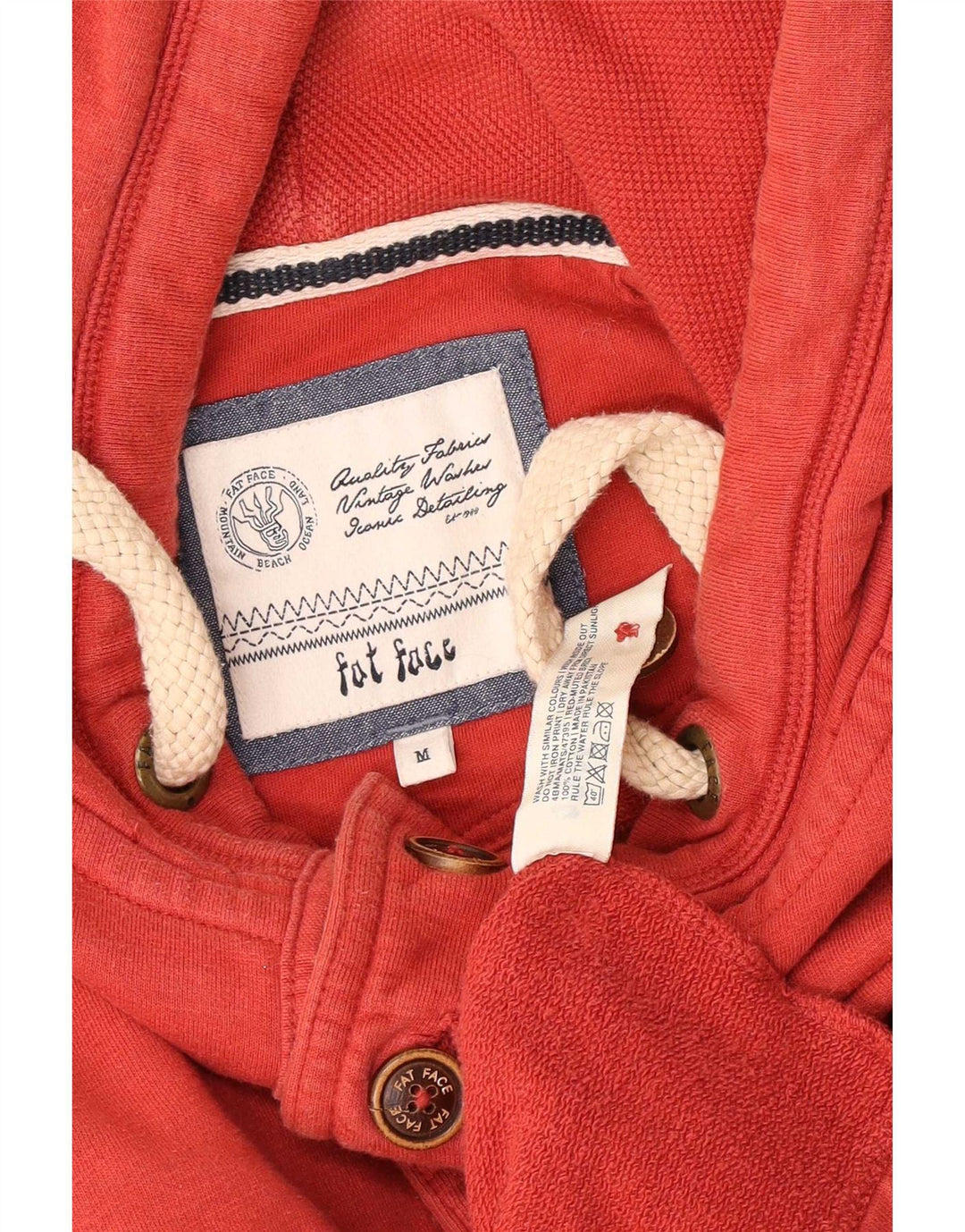 Felpa con cappuccio da uomo con collo e bottoni Fat Face, cotone rosso medio