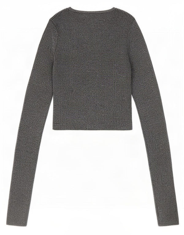Top corto in camicetta corta da donna Zara UK 8 piccolo in viscosa chiazzata argento