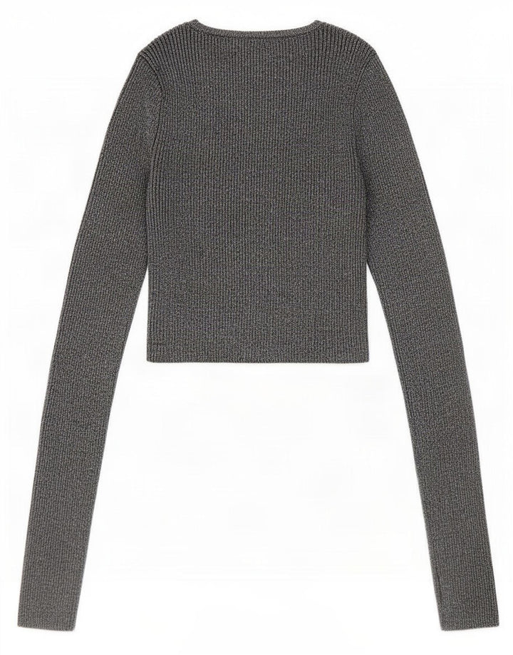 Top corto in camicetta corta da donna Zara UK 8 piccolo in viscosa chiazzata argento