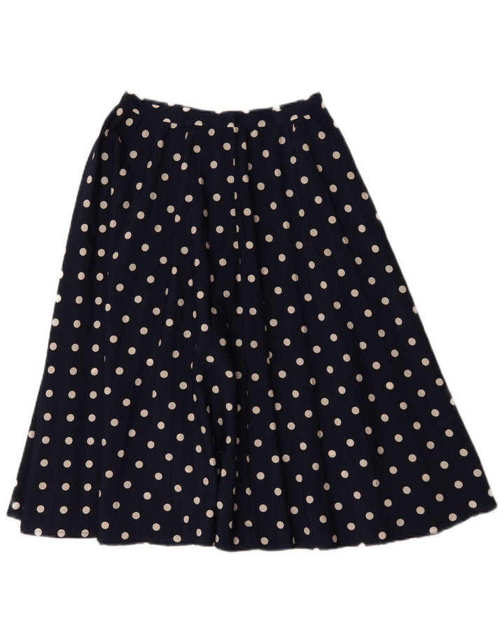 Gonna a trapezio da donna vintage W26 piccolo a pois blu navy