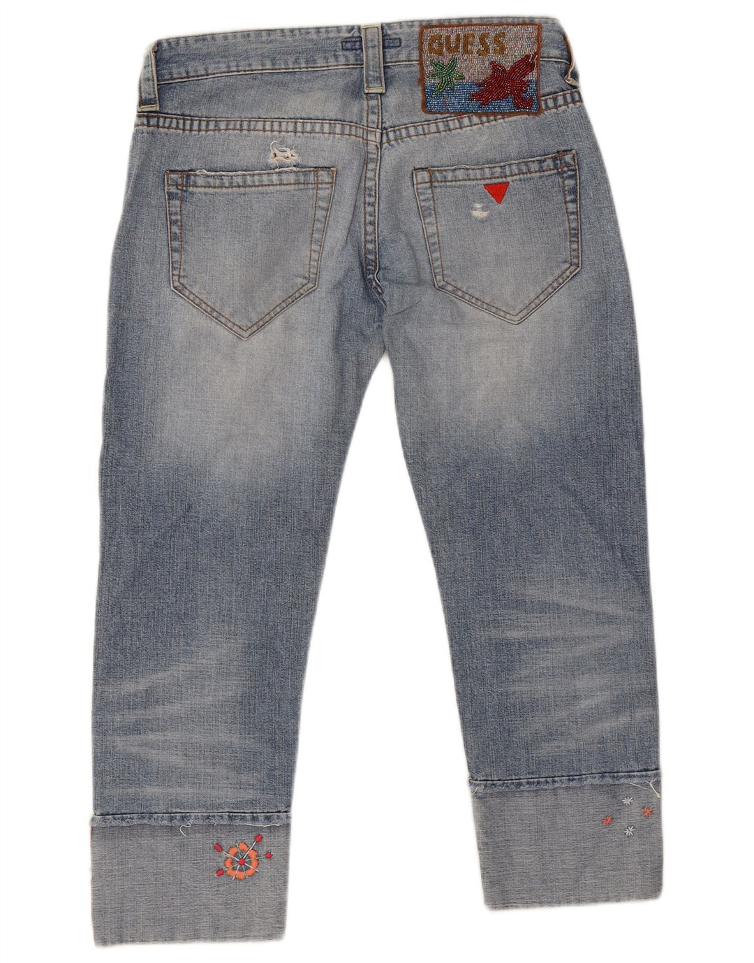 Jeans cropped invecchiati Guess da donna W28 L24 cotone blu