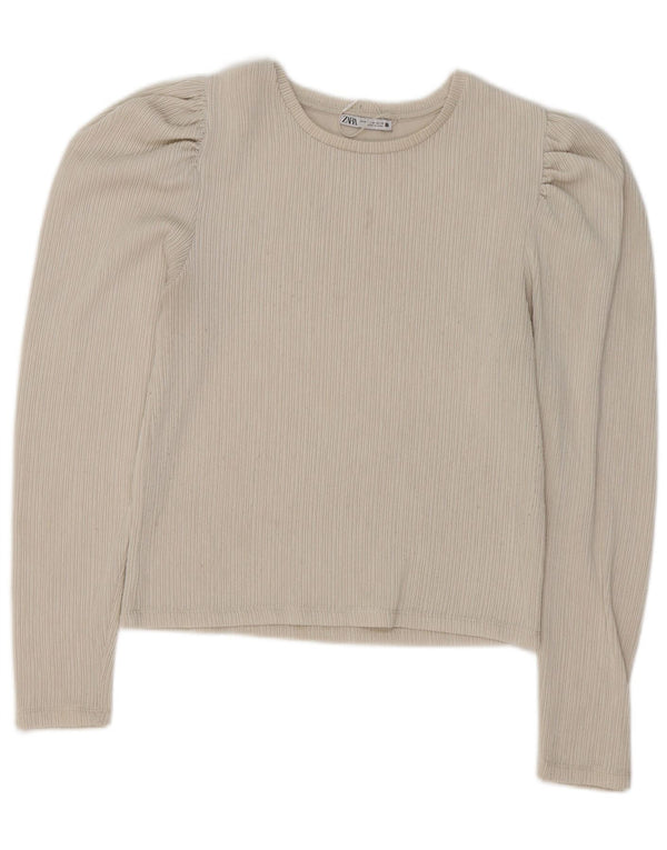 Top Zara da donna a maniche lunghe UK 12 Poliestere beige medio