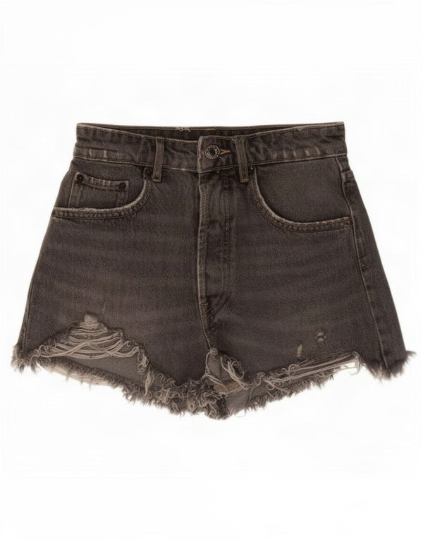 Pantaloncini in denim invecchiato da donna Zara EU 34 2XS W24 cotone grigio