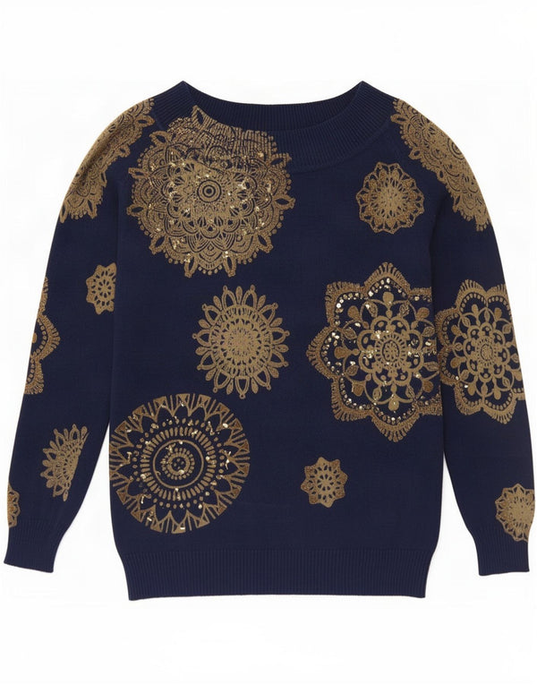 Desigual Donna Maglione con scollo a barchetta Maglione UK 14 Large Blu Navy geometrico