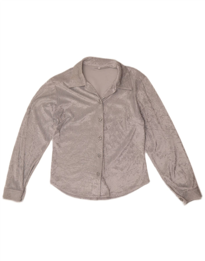 Camicetta vintage da donna in velluto UK 12 Poliestere grigio medio