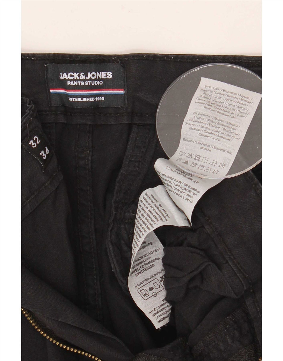 Pantaloni cargo dritti da uomo Jack & Jones W34 L32 cotone nero