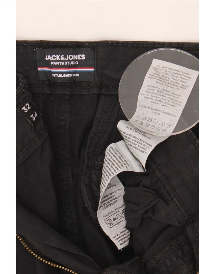 Pantaloni cargo dritti da uomo Jack & Jones W34 L32 cotone nero