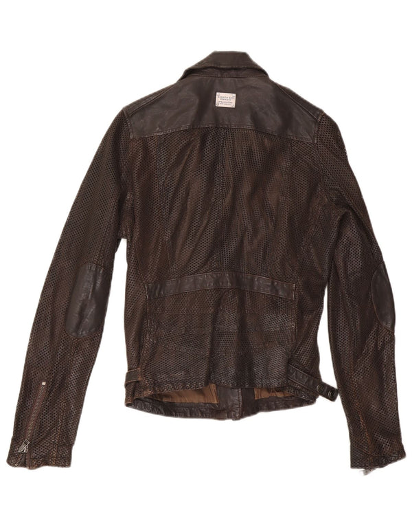 Giacca da motociclista in pelle da donna Eighth Sin UK 10 piccola marrone