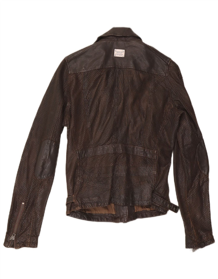 Giacca da motociclista in pelle da donna Eighth Sin UK 10 piccola marrone