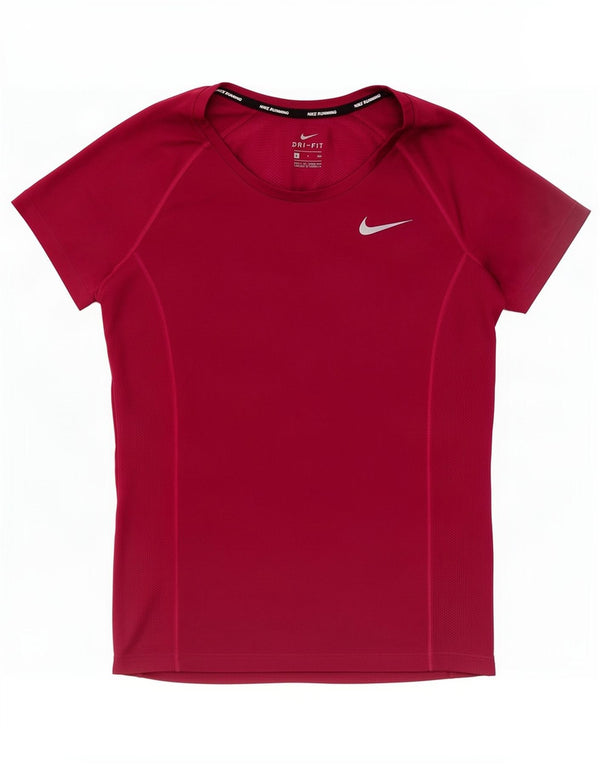 T-shirt Nike Dri Fit da donna, taglia UK 10, piccola, in poliestere bordeaux