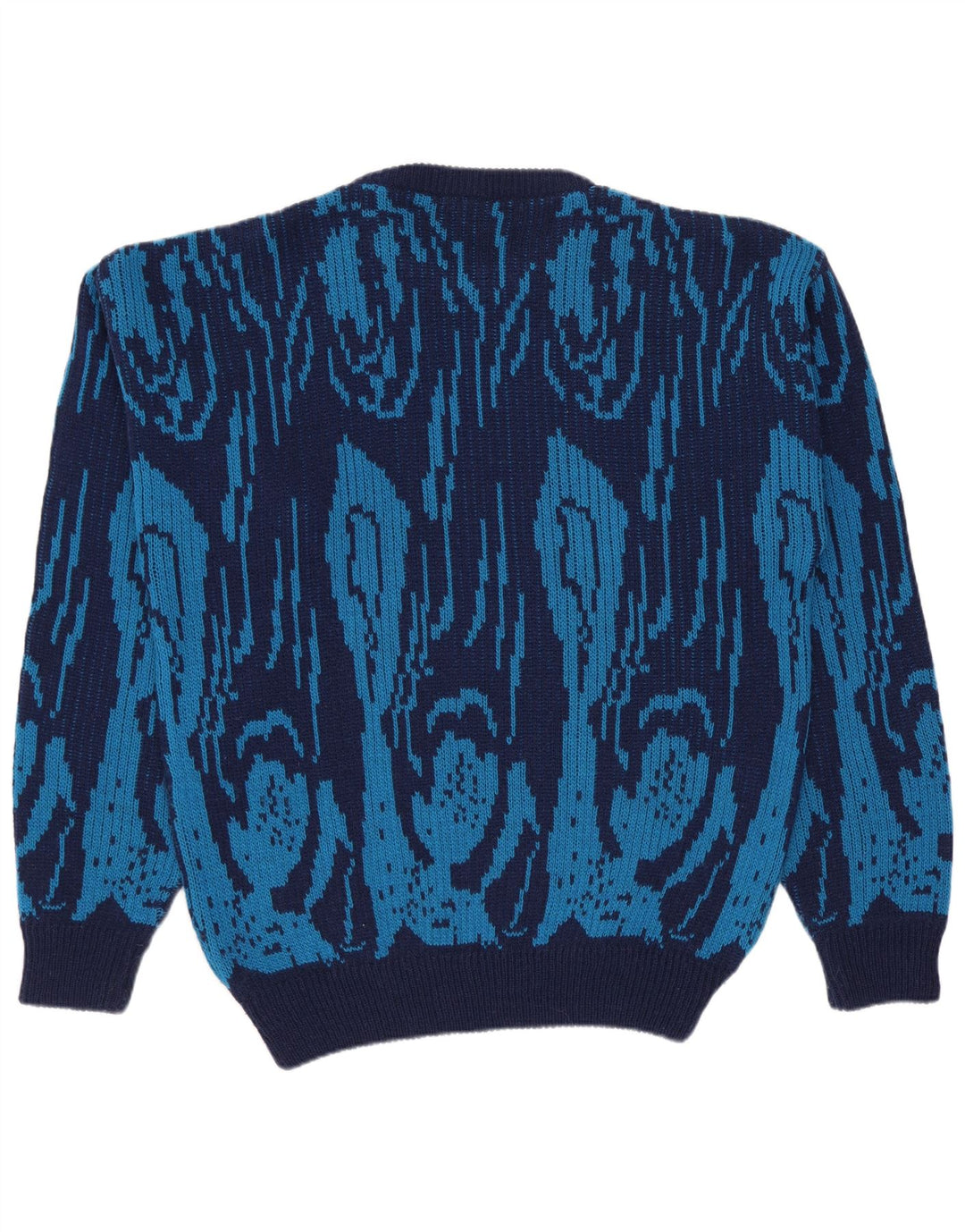 Maglione vintage da uomo girocollo IT 50 in lana geometrica blu medio