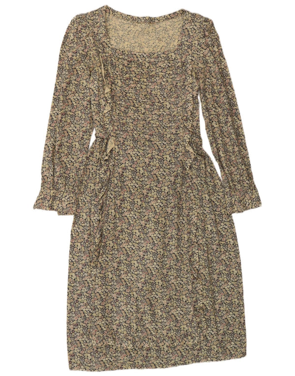 Abito tubino vintage a maniche lunghe da donna UK 10 Piccolo floreale multicolore