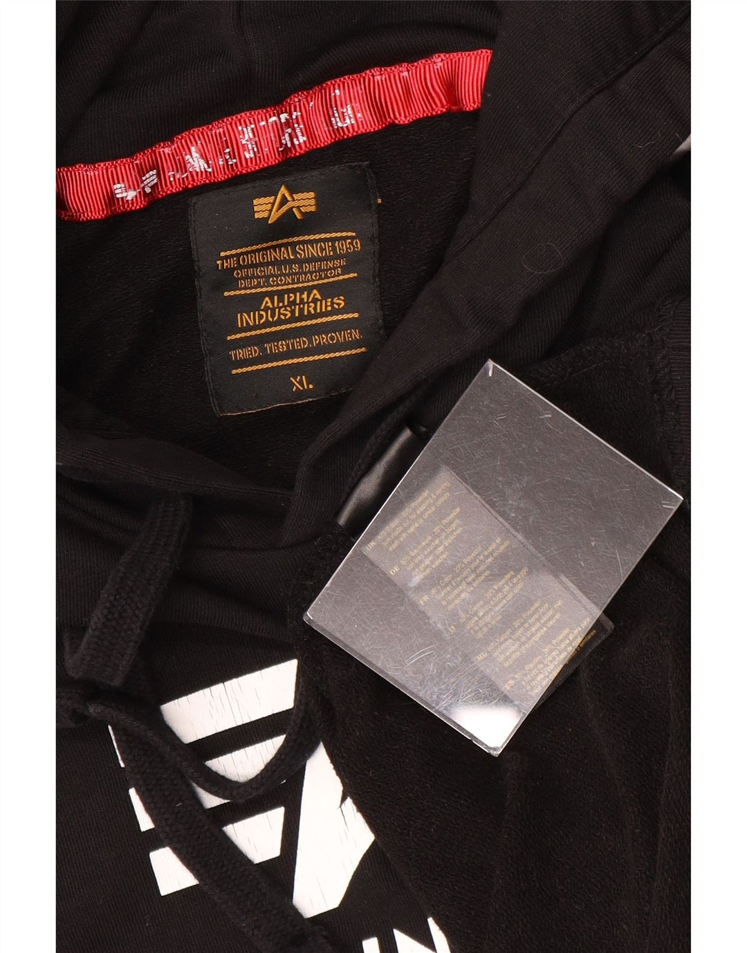 ALPHA INDUSTRIES Maglione con cappuccio grafico a maniche corte da uomo XL in cotone nero