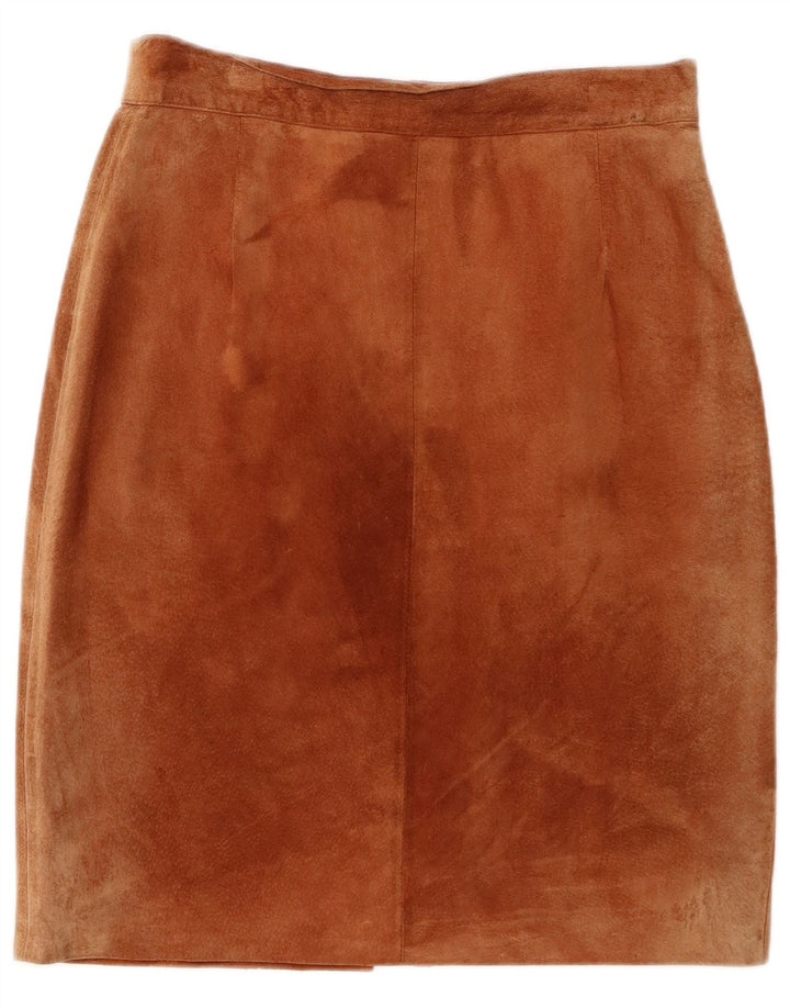 Gonna a tubino in pelle scamosciata vintage da donna W28 in pelle marrone medio