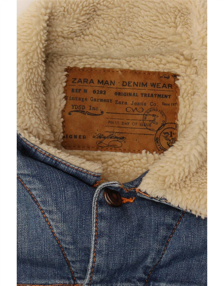 Giacca Zara da uomo in denim sherpa UK 36 Small Blue Colourblock