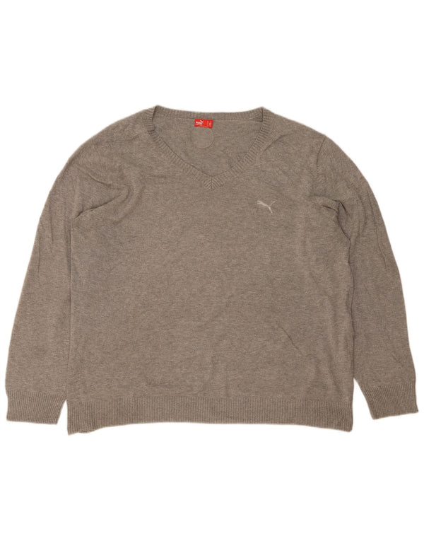 Maglione Puma da uomo con scollo a V XL in cotone grigio