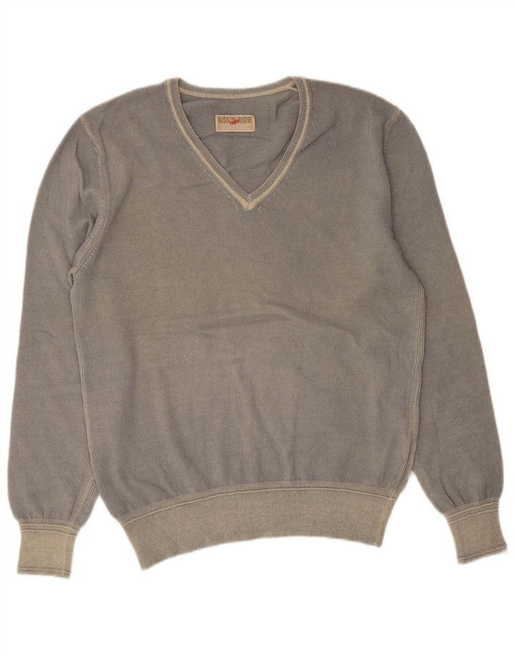 Maglione da uomo con scollo a V Playlife, grande, in lana grigia