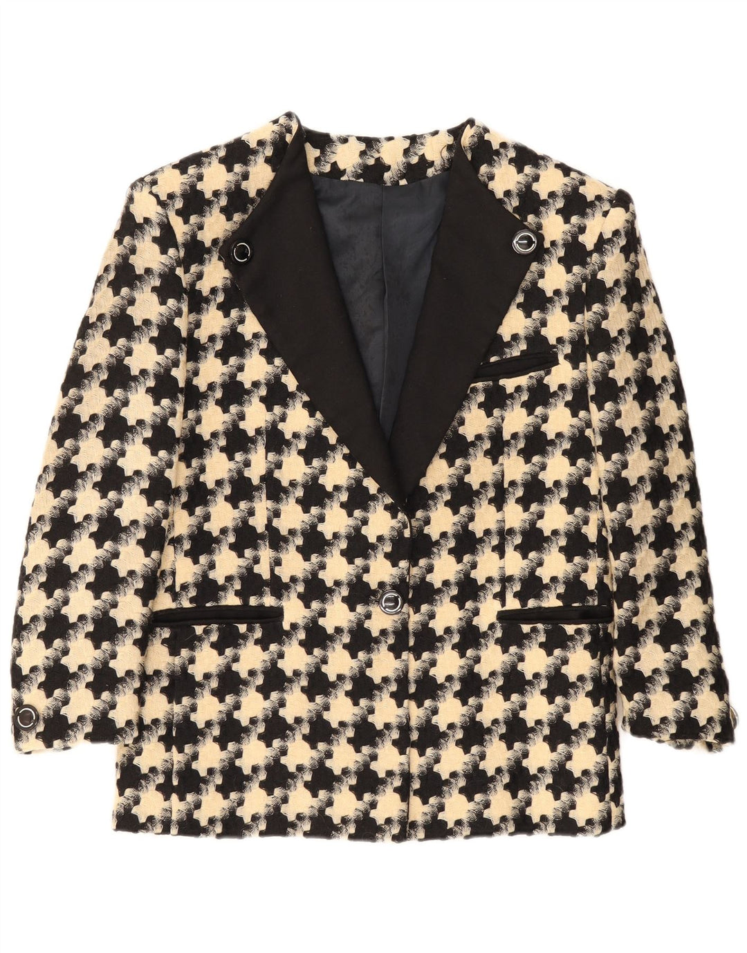 Giacca blazer vintage da donna a 1 bottone UK 16 grande pied de poule nero
