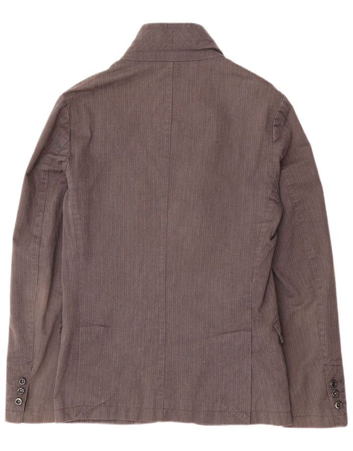 Giacca blazer da uomo a 2 bottoni Zara UK 36 piccolo cotone gessato grigio