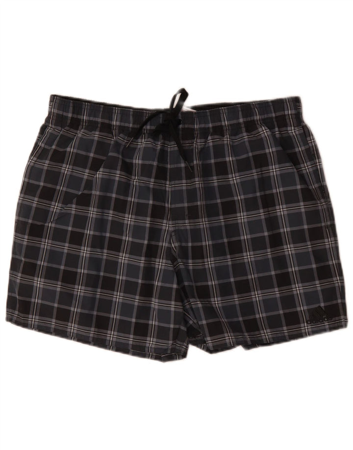 Pantaloncini da bagno da uomo Adidas grandi in poliestere a quadri neri