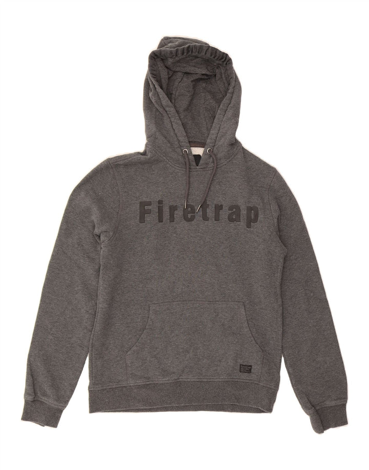 FIRETRAP Mens Graphic Hoodie Jumper Small Grey Vintage Firetrap and Second-Hand Firetrap from Messina Hembry 